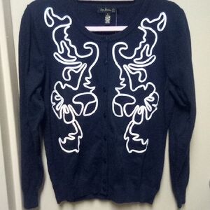 Top Knits Black Sweater with White Embroidery